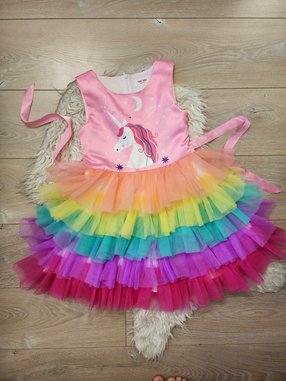 Girls Pink Unicorn Rainbow Tutu Dress Costume